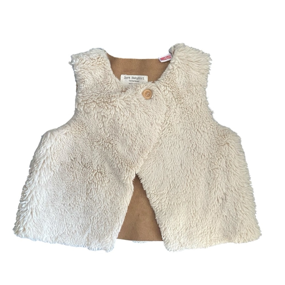 Zara Baby Girl Outer Wear Collection Beige Faux Fur Vest